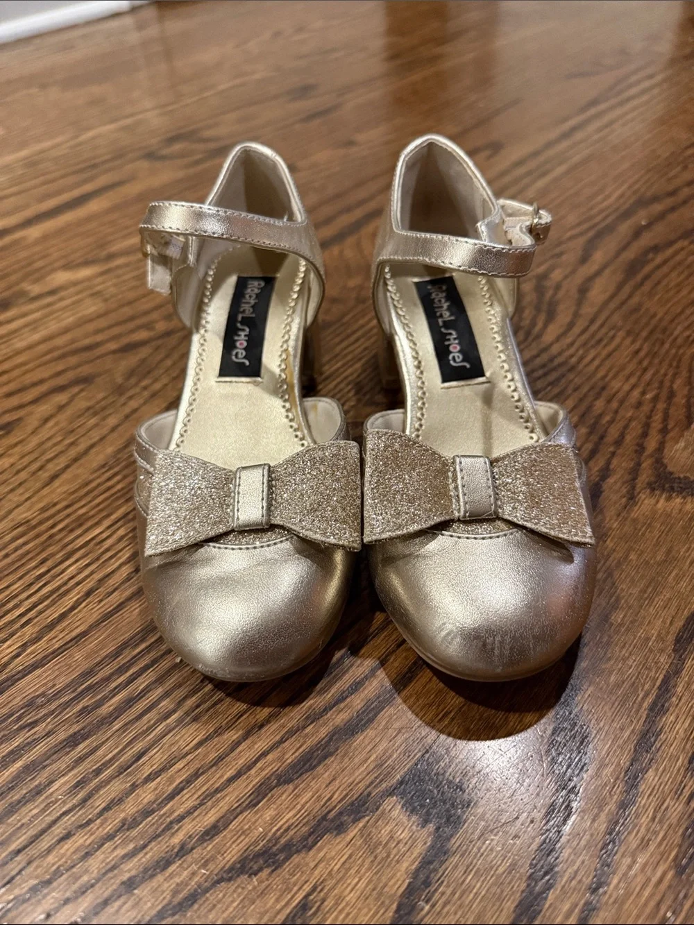 Rachel Shoes Gold Glitter Bow Mary Jane Flats